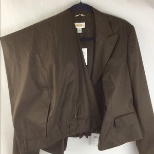 Talbots Brown silk cotton Pant Suit 18 NEW